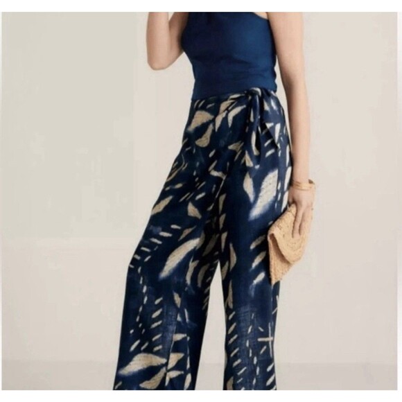 Soft Surroundings Velora Pants Sz 8 Shibori Navy Flowy Wrap Palazzo $115 Wide - Picture 1 of 10
